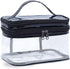 Clear Makeup Case, Transparent Double Layer Toiletry Bag, Waterproof PVC Travel Cosmetic Case for Skincare (Black)