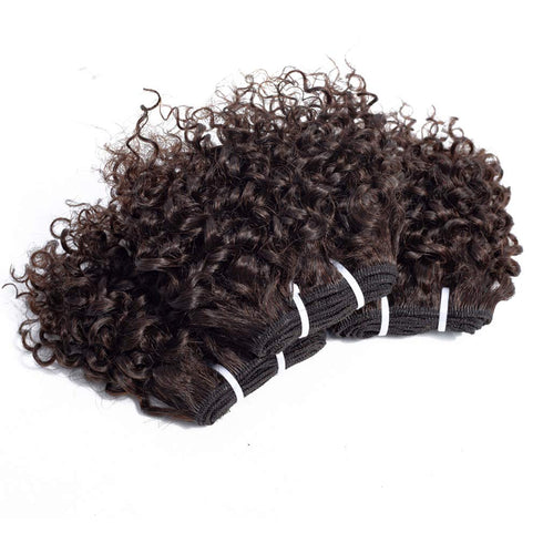 Peruvian Virgin Hair Short Kinky Curly Human Hair Weave Bundles - 3 Bundles 6 inches with 1 Small Closure
