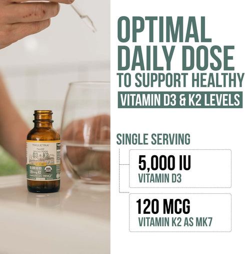 Organic Plant D3 + K2 (5000 iu D3) - 100% Organic & Plant-Based Sublingual D3 Drops (1oz)