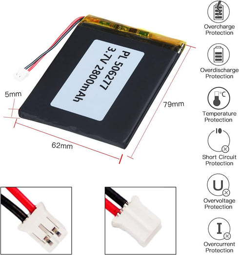 YTKavq 3.7V 2800mAh 506277 2.0mm Lithium Polymer Ion Battery Rechargeable Lipo Battery with PH Pitch Connector