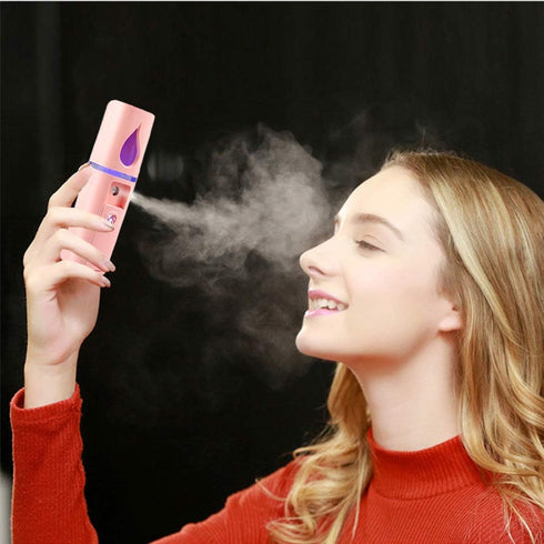 Portable Nano Facial Mister, Mini Facial Steamer with Mirror & 20ml Visual Water Tank (Pink)