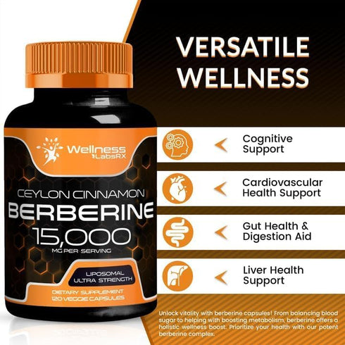 Berberine Supplement 1500mg - Organic Liposomal Berberine with Ceylon Cinnamon - 2 Packs