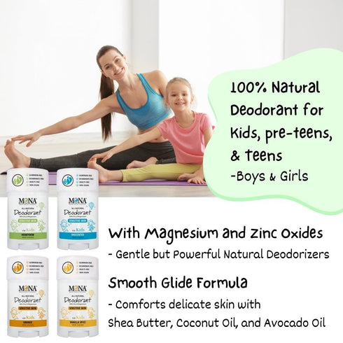 MONA Brands KIDS Deodorant for Girls & Boys - Safe for Sensitive Skin, No Baking Soda, Aluminum, 2-PK HONEYDEW