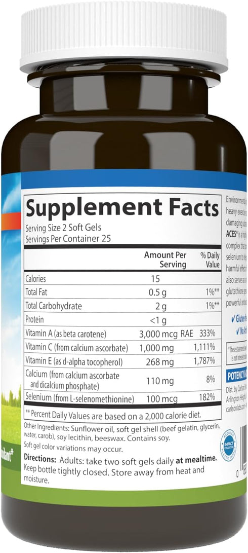 Carlson - ACES, Vitamins A, C, E + Selenium, Cellular Health & Immune Support, Antioxidant, 50 Softgels