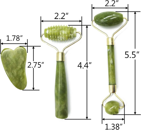 TIHOOD 6PCS Massage Tools Kits, 4 PCS Jade Roller Facial Kits with 2 Scraping Massage Tools for Anti Aging