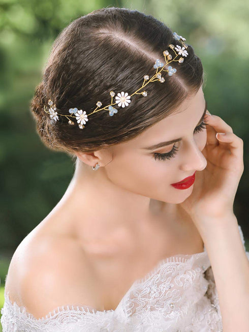 Unicra Daisy Flower Wedding Hair Vine, Gold Bridal Hair Piece, Crystal Accessories for Women
