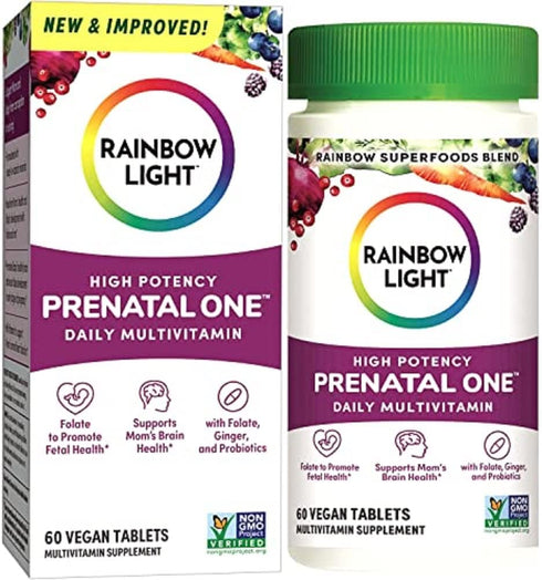Rainbow Light High-Potency Prenatal One Multivitamin, 60 Count, Vegan, Supports Mom's Health and Baby's Development