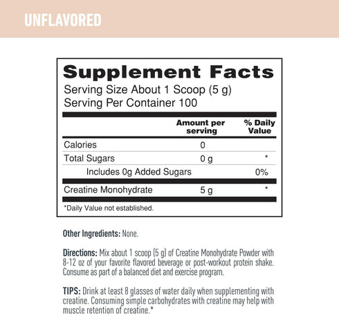 Isopure Unflavored Creatine Monohydrate Powder, Zero Added Ingredients, 5g Creatine per Scoop, 100 Servings