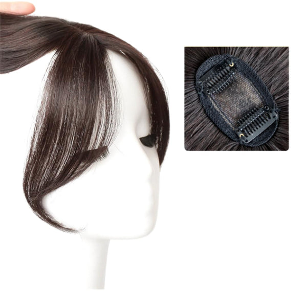 Natural Human Hair Bangs, Side Fringe Clip-in Extensions, Invisible Hairpieces for Women, Dark Brown