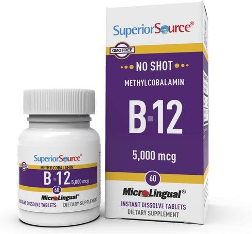 Superior Source No Shot Vitamin B12 Methylcobalamin 5000 mcg, 60 Quick Dissolve Tablets