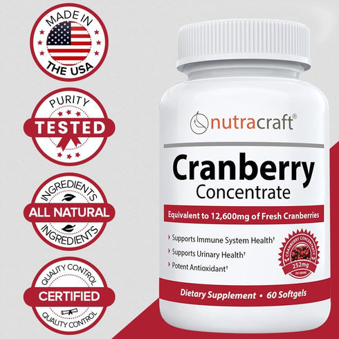#1 Cranberry Extract Supplement for Bladder & Urinary Tract Support | 12,600 mg Fresh Cranberries, 60 Softgels
