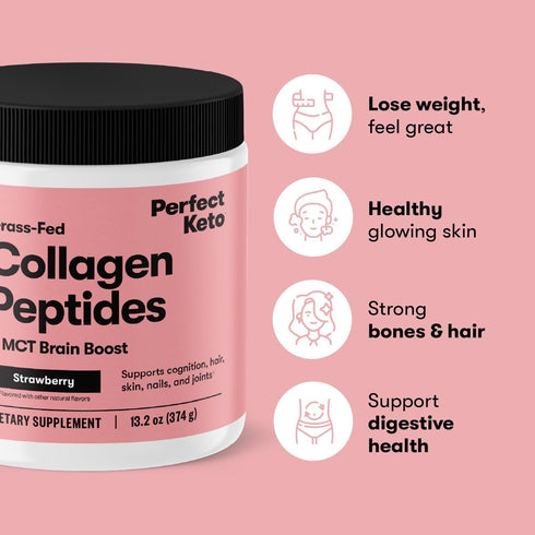 Perfect Keto Collagen Peptides Protein Powder with MCT Oil, Hydrolyzed Collagen, Gluten Free, Low Carb, Chocolate Flavor