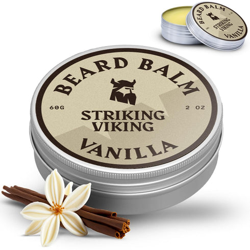 Striking Viking Beard Balm for Men – 2 Oz Light Hold Vanilla Leave-in Conditioner with Shea Butter & Oils for Coarse