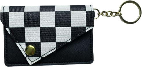 Birth Control Pill Case Check Black White Envelope Shape Keychain (Check Black/White)