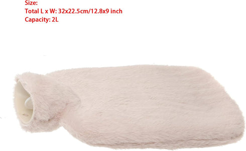 iiniim 2L Hot Water Bottle Bag with Faux Fur Plush Cover Hand Warmer for Pain Relief, Back, Neck and Shoulders Khaki