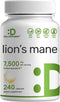 Lions Mane Mushroom Supplement, 7,500mg Per Serving, 240 Capsules - Natural Brain Nootropic Booster