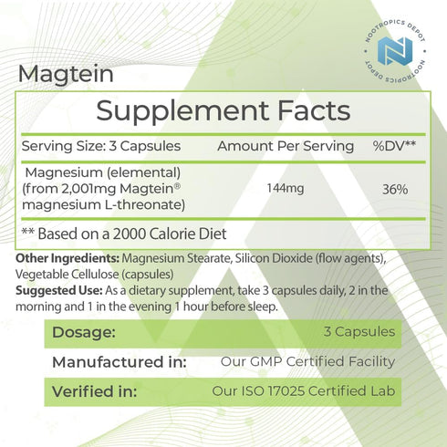 Nootropics Depot Magtein Magnesium L-Threonate Capsules | 90 Count | Natural Mineral Supplement for Energy and