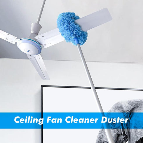 Ceiling Fan Duster with Extension Pole, Microfiber Cleaner for High Ceiling, Furniture, Blinds (1, Blue)