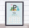 The Card Zoo New Baby Birth Details Christening Nursery Dinosaur Initial P Gift Print
