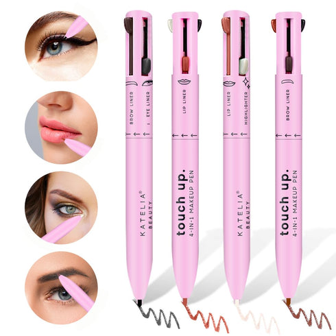 4 in 1 Makeup Pen, Refillable Portable Makeup Set with Colored Eyeliner, Brow & Lip Liner, Highlighter
