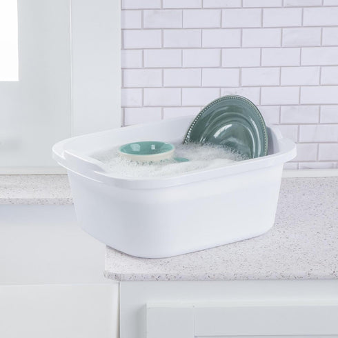 Tribello 2-Pack Dish Pans for Kitchen Sink, Heavy Duty Plastic Tub Dishpan, 12 Quarts (White)