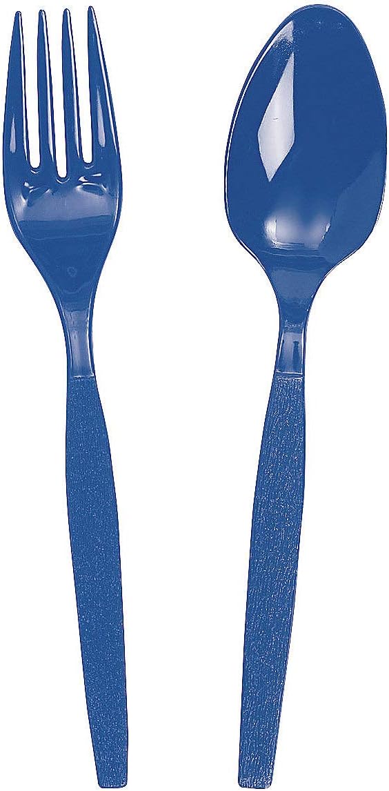 Fun Express - Blue Fork/Spoon Plastic Cutlery Set - Party Supplies -