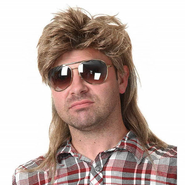 Kaneles Mullet Wigs for Men, 80s Costumes Fancy Party Accessory Cosplay Wig (Light Brown)