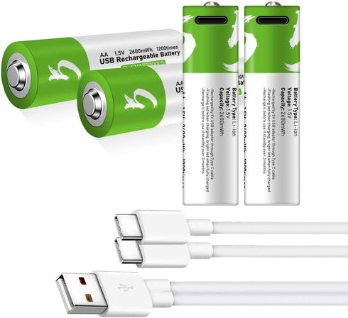 Lankoo 1.5V 2600mWh 1200 Protection,4-Pack Rechargeable AA Batteries USB Lithium ion Rechargeable AA Battery with USB