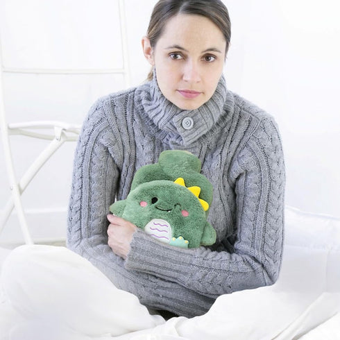 Magic Feier Hot Water Bottle with Adorable Plush Cover, Ultra-Soft Plush Cover for Providing Winter Warmth (Dinosaur)