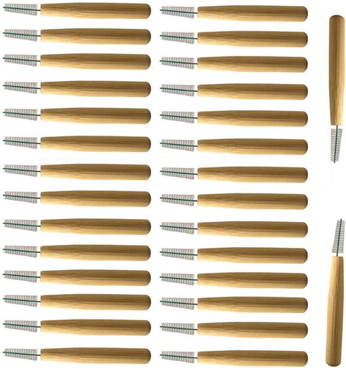 50 PCS Bamboo Interdental Brush Tooth Flossing Head Cleaners for Braces and Oral Care