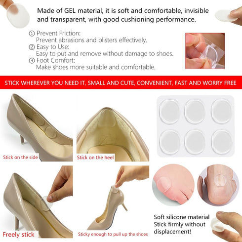 16Pcs Heel Cushion Soft Inserts, Gel Pads for Loose Shoes, Forefoot Pads & Arch Support, Protectors for Pain Relief