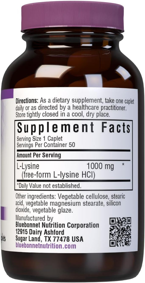 Bluebonnet L-Lysine 1000 mg Caplets, 50 Count