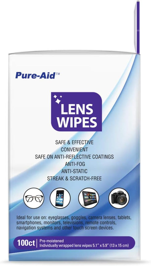 Lens Wipes 100ct (1pk) for Cleaning Eyeglasses, Camera Lenses, Smart Phones and More