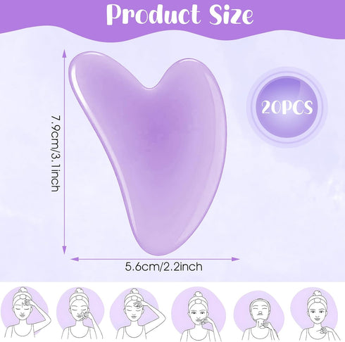 Ubamdom 20 Pcs Gua Sha Facial Tool Resin Gua Sha Massage Tool Heart Shaped Guasha Stone Guasha Board for Face Body Skin