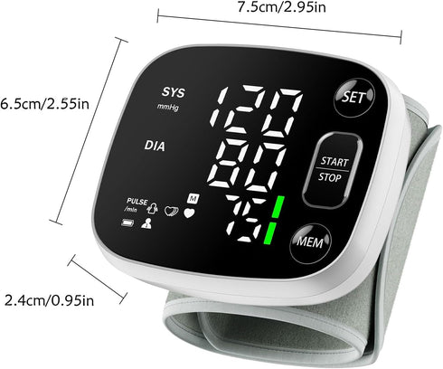 Oklar Blood Pressure Monitor - Rechargeable Wrist Digital BP Machine with LED Display, Voice Broadcast, 240 Memory