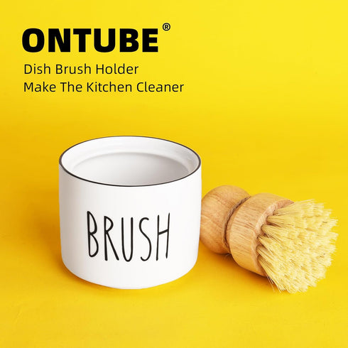 ONTUBE Ceramic Dish Brush Holder, Farmhouse Scrub Brush Holder Dishwashing Brush Stand, Soap Dispensing Kitchen Brushes