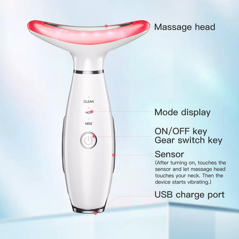 Neck Face Beauty Device: 3 in 1 Facial Massager for Skin Care, Face Sculpting Tool with Thermals, Vibration (White)