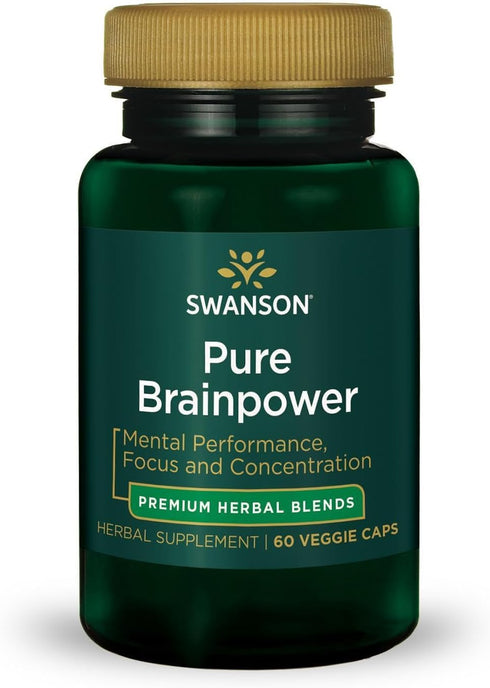 Swanson Pure Brainpower Cognitive Memory Focus Support Supplement, 60 Veggie Capsules with Ginkgo Biloba, Bacopa
