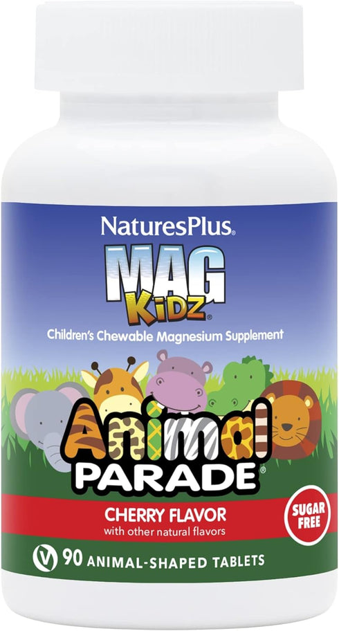 NaturesPlus Animal Parade MagKidz, Natural Cherry Flavor - 90 Chewable Tablets for Bone & Muscle Health - Pack of 2