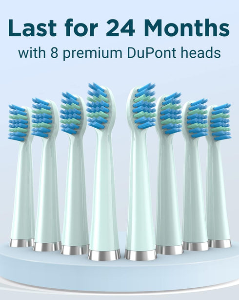 RAPHARY 4 120 8 Sonic Electric Toothbrush for Adults - Rechargeable, Modes, Green, Days Battery Life, Travel Case