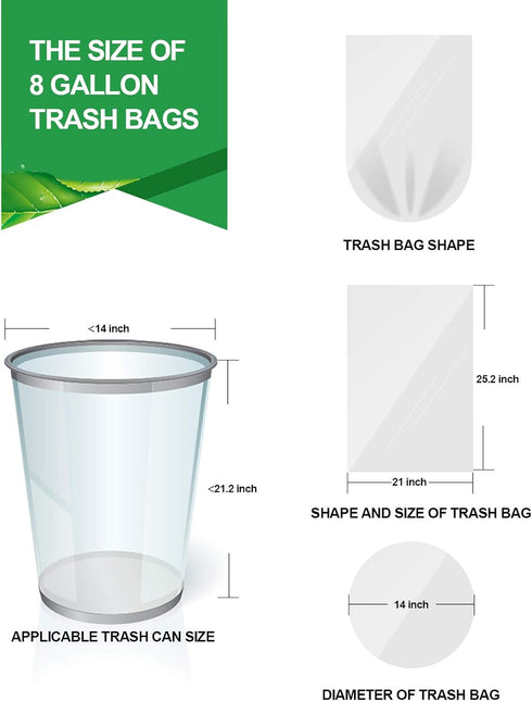 Clear Medium Garbage Bags, 8 Gallon Trash Bags, 110 Count Plastic Trash Bags for Bathroom