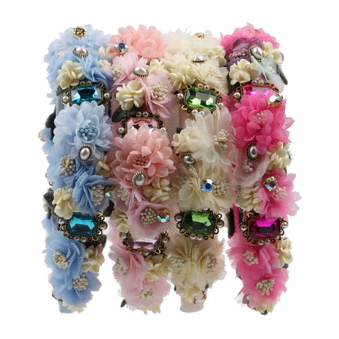 Luxury Handmade Crystal Stone Pearl Flower Headbands, Hair Accessories for Women, Wedding Hairband