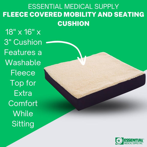 18 16 3 Essential Medical Supply Fleece Covered Mobility and Comfort Seat Cushion - Comfortable Wheelchair Seat