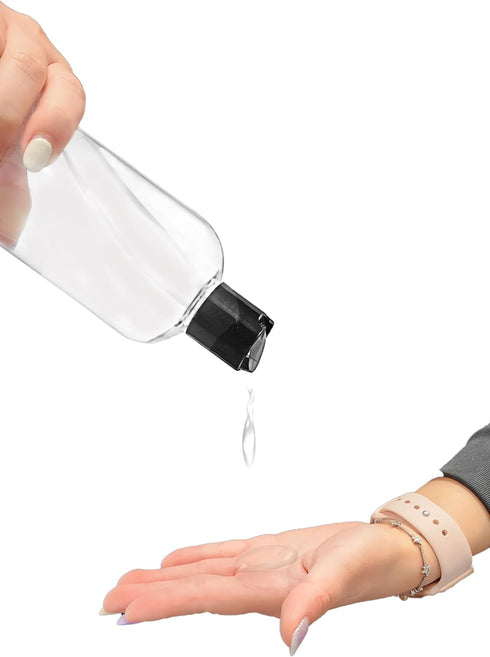 ljdeals 16 oz Clear Plastic Bottles with Black Disc Top Caps, Squeezable Refillable Containers, Pack of 2, BPA Free