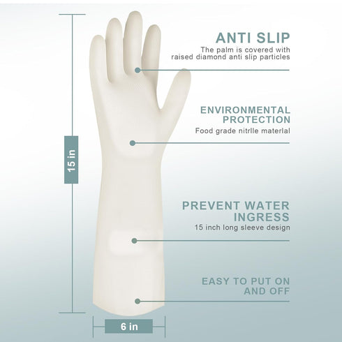 2Pair, 15IN, kitchen dishwashing gloves and household cleaning gloves, reusable, durable, latex free(Medium)