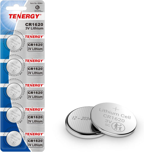 Tenergy CR1620 3V Lithium Button Cell Battery, for Car Keys, Watches, Calculators, Remote