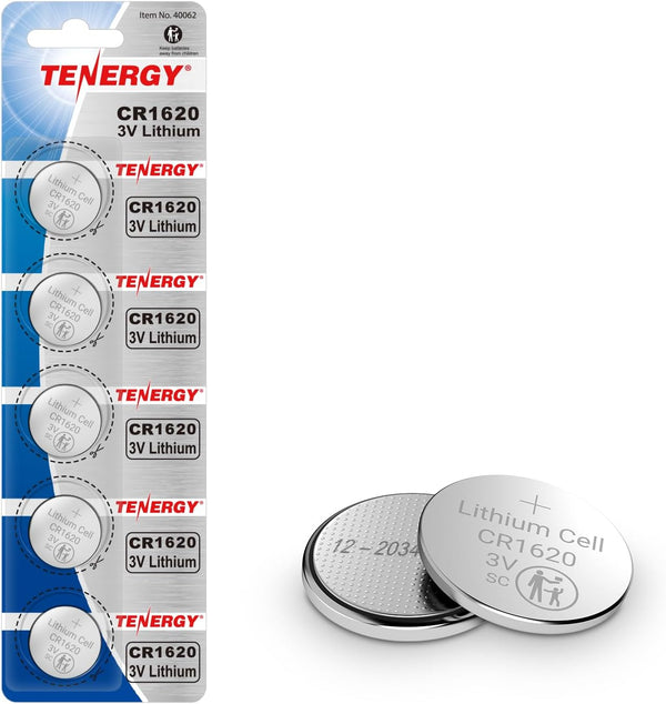 Tenergy CR1620 3V Lithium Button Cell Battery, for Car Keys, Watches, Calculators, Remote