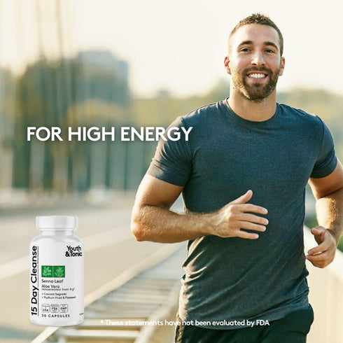 Youth & Tonic 15 Day Colon Cleanser & Detox for Waste Loss, Natural Cleanse Pills for Men & Women, 30 Caps