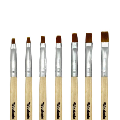 Winstonia FLAT Gel Nail Brush Set 7 Pcs Size 2,4,6,8,10,12,14 - Nail Tips Builder & Overlay, Sculpting, Poly Gel, and Extensions - Flat Shape Brushes Manicure Painting Pens