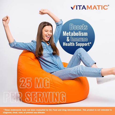Vitamatic Vitamin B6 (Pyridoxine HCI) 25 mg, 250 Vegetarian Tablets | Promotes Energy Production and Immune Health
